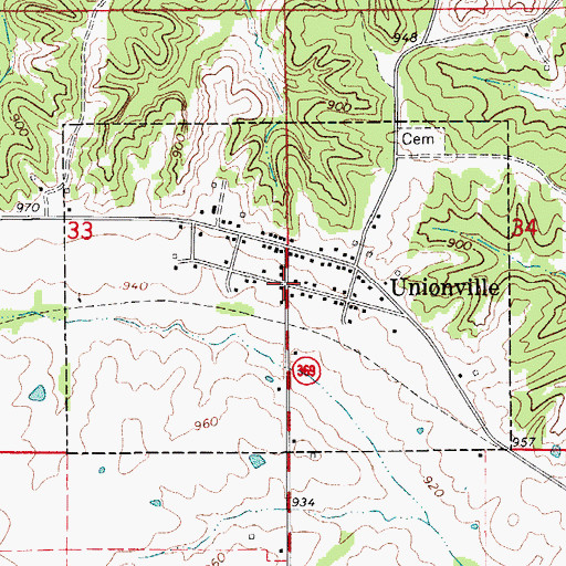 Topographic Map of City of Unionville, IA