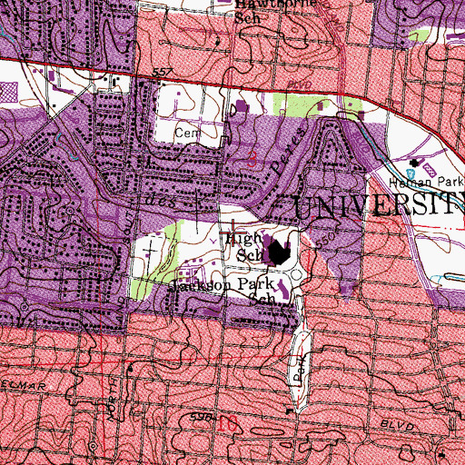 Topographic Map of City of University City, MO