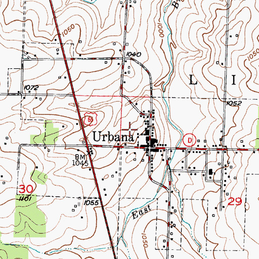 Topographic Map of City of Urbana, MO