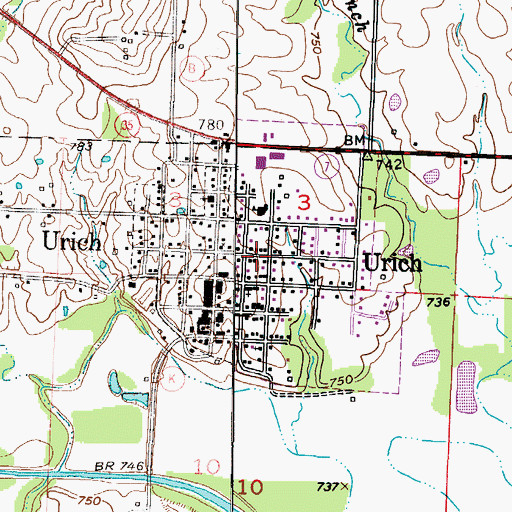 Topographic Map of City of Urich, MO