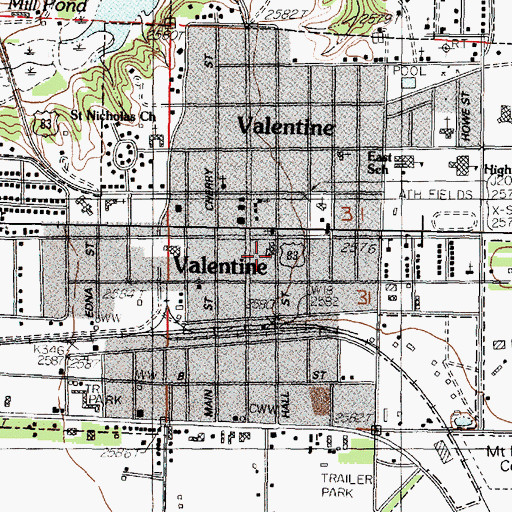 Topographic Map of City of Valentine, NE