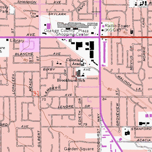 Topographic Map of Brookhurst Elementary School, CA