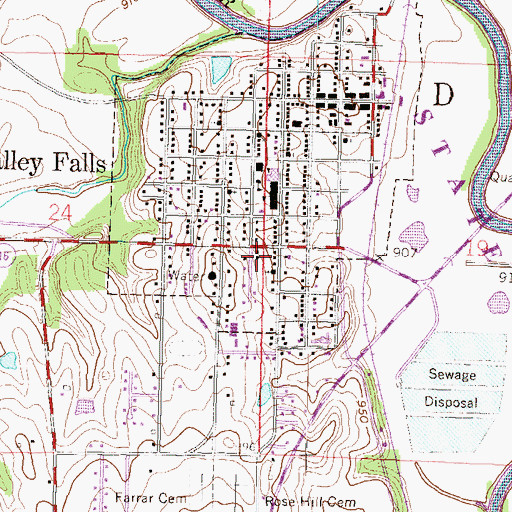 Topographic Map of City of Valley Falls, KS