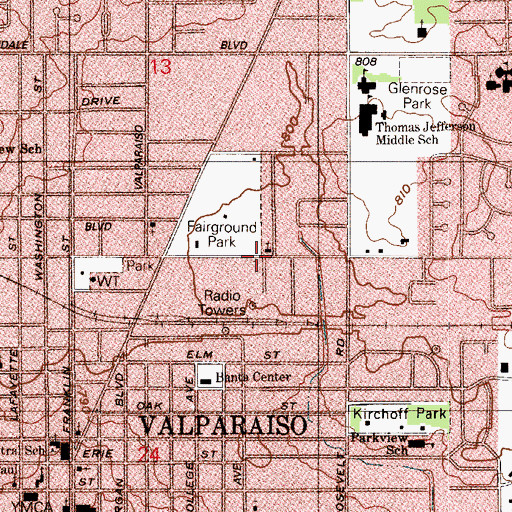 Topographic Map of City of Valparaiso, IN