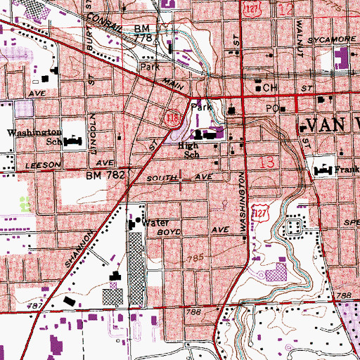 Topographic Map of City of Van Wert, OH