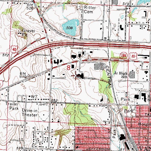 Topographic Map of City of Vandalia, IL