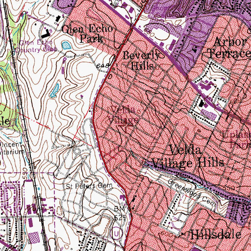 Topographic Map of City of Velda City, MO