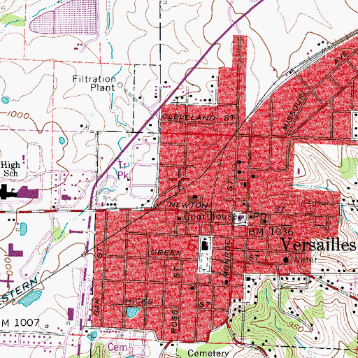 Topographic Map of City of Versailles, MO