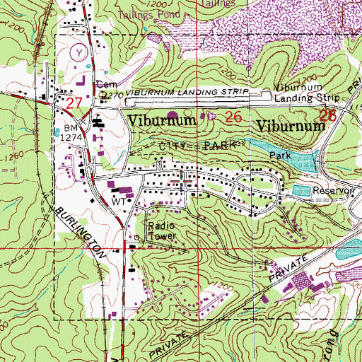 Topographic Map of City of Viburnum, MO