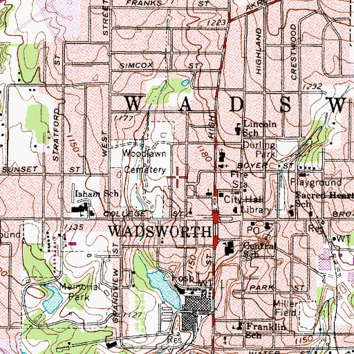 Topographic Map of City of Wadsworth, OH