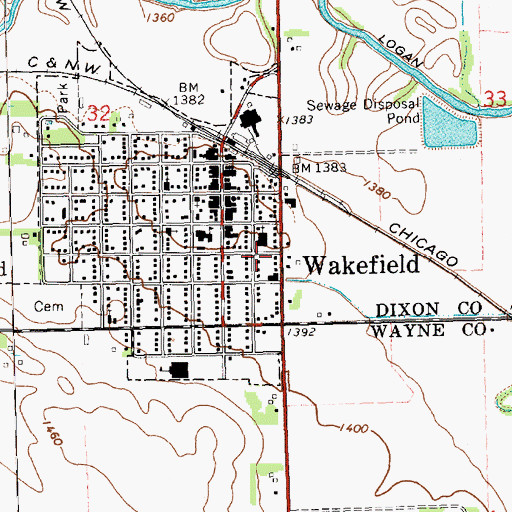 Topographic Map of City of Wakefield, NE