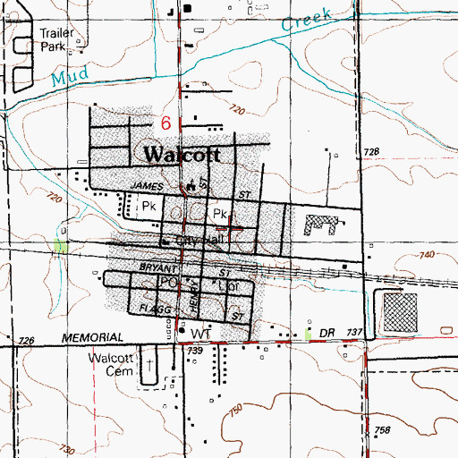 Topographic Map of City of Walcott, IA