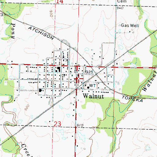 Topographic Map of City of Walnut, KS
