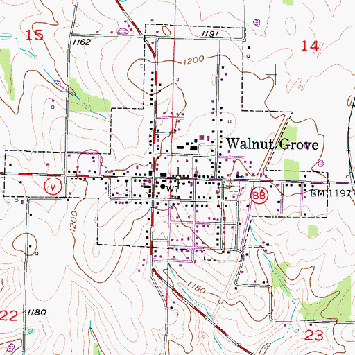 Topographic Map of City of Walnut Grove, MO