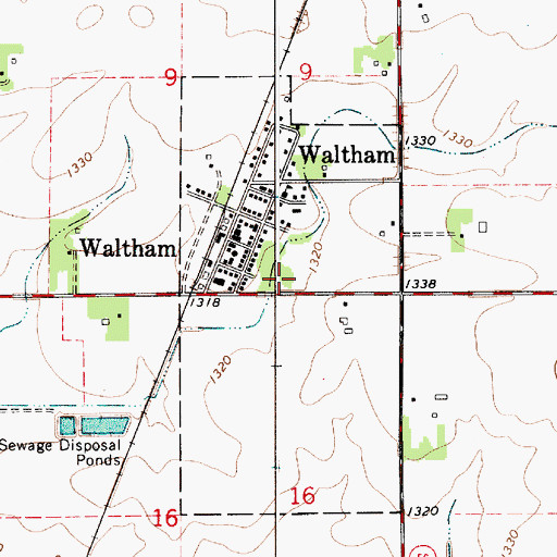 Topographic Map of City of Waltham, MN