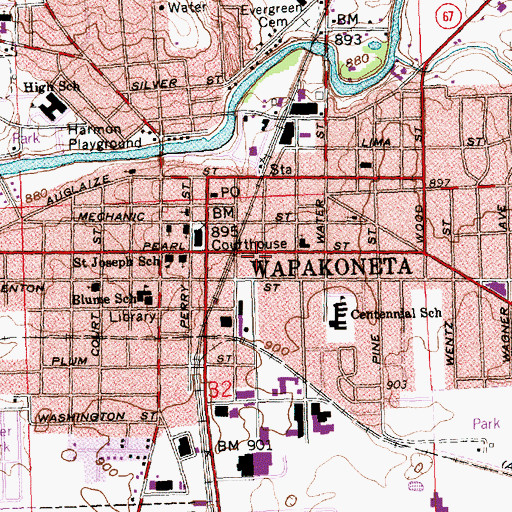 Topographic Map of City of Wapakoneta, OH