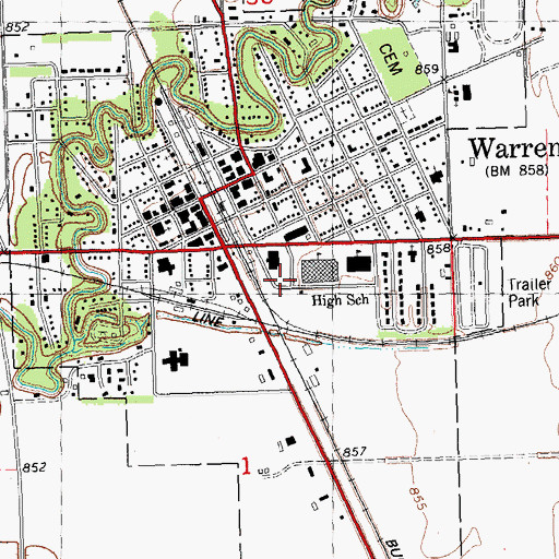Topographic Map of City of Warren, MN