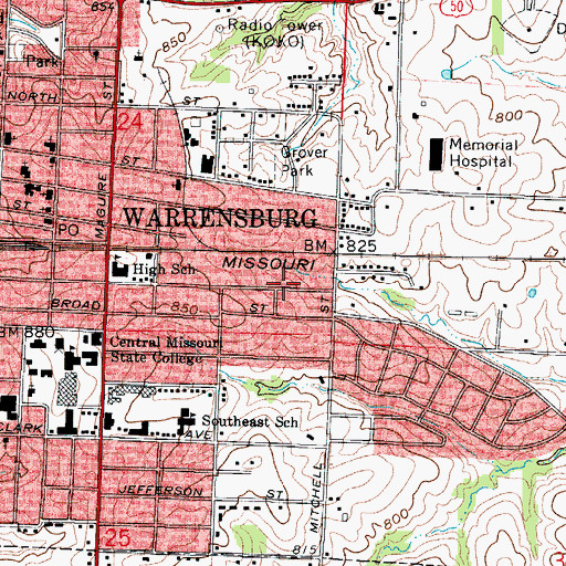 Topographic Map of City of Warrensburg, MO