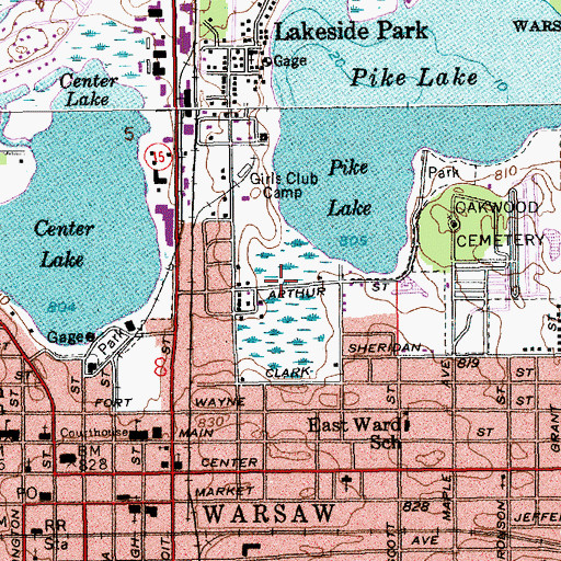 Topographic Map of City of Warsaw, IN