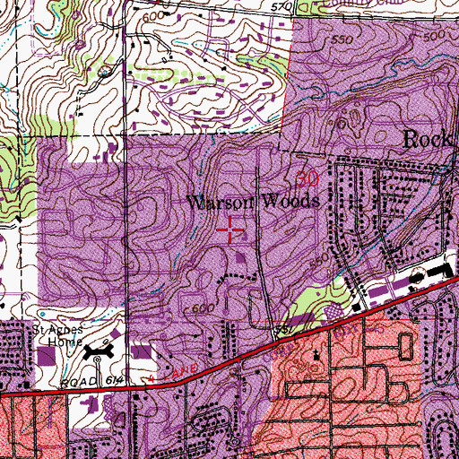 Topographic Map of City of Warson Woods, MO