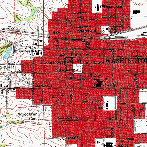 Topographic Map of City of Washington, IA