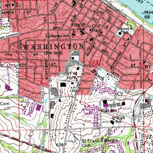 Topographic Map of City of Washington, MO