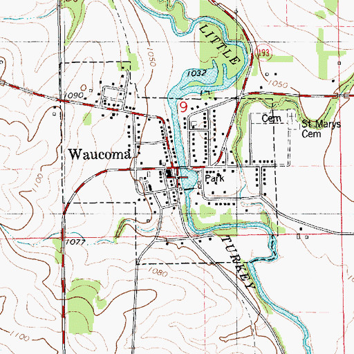 Topographic Map of City of Waucoma, IA