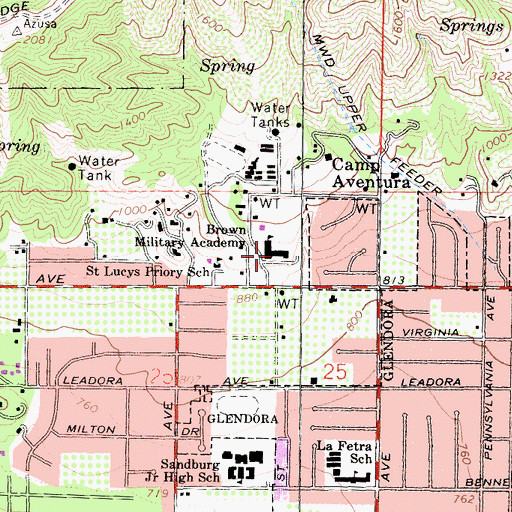 Topographic Map of Brown Military Academy (historical), CA