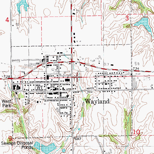 Topographic Map of City of Wayland, IA