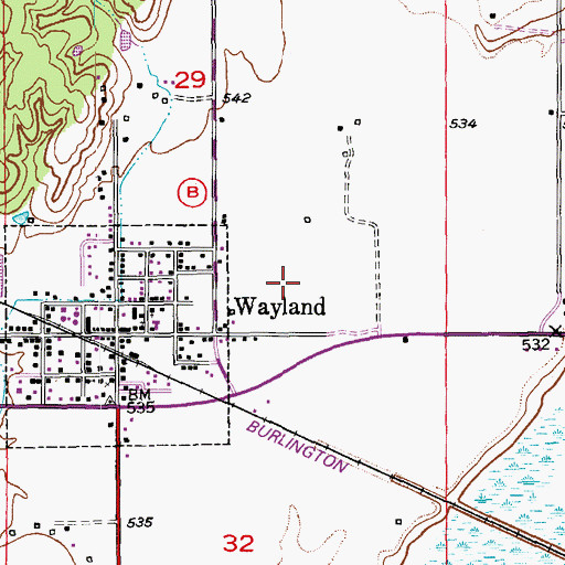 Topographic Map of City of Wayland, MO