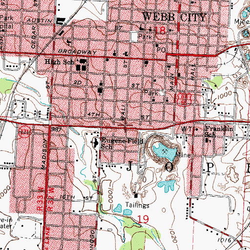 Topographic Map of City of Webb City, MO