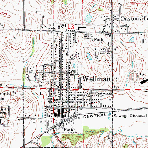 Topographic Map of City of Wellman, IA