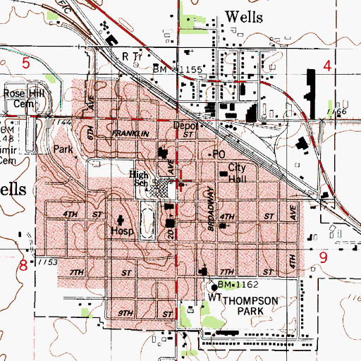 Topographic Map of City of Wells, MN