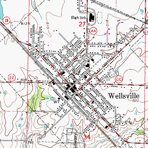 Topographic Map of City of Wellsville, MO