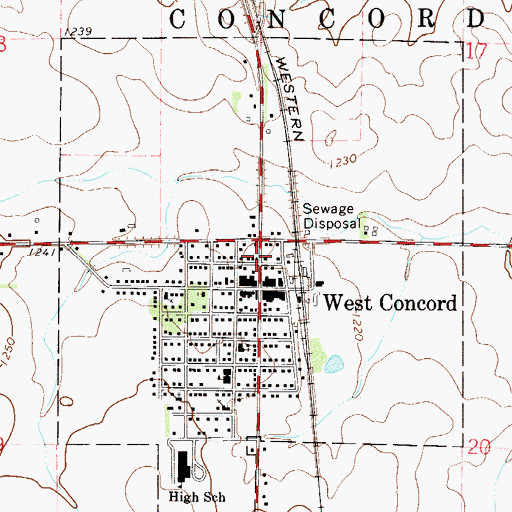 Topographic Map of City of West Concord, MN