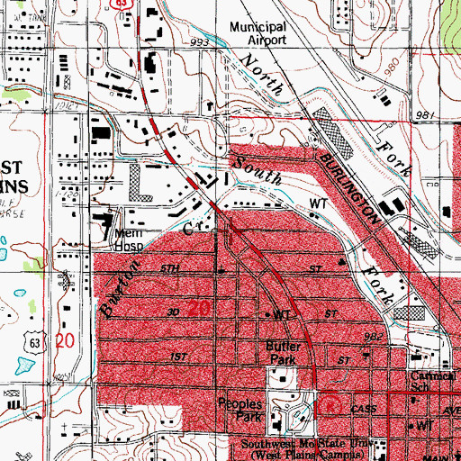 Topographic Map of City of West Plains, MO
