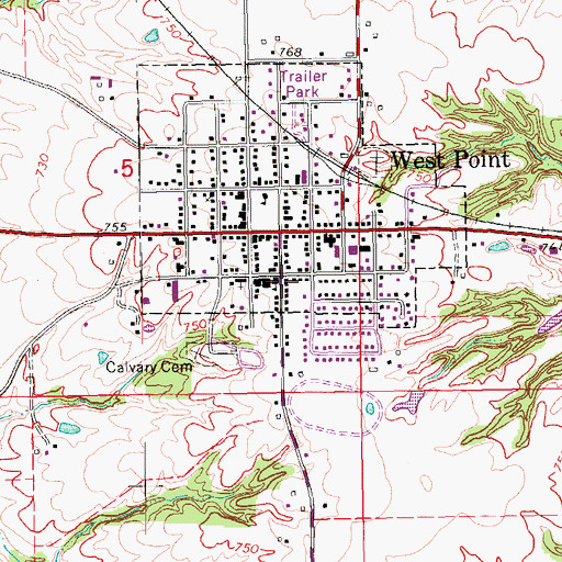 Topographic Map of City of West Point, IA