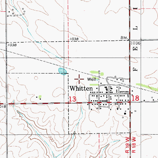 Topographic Map of City of Whitten, IA