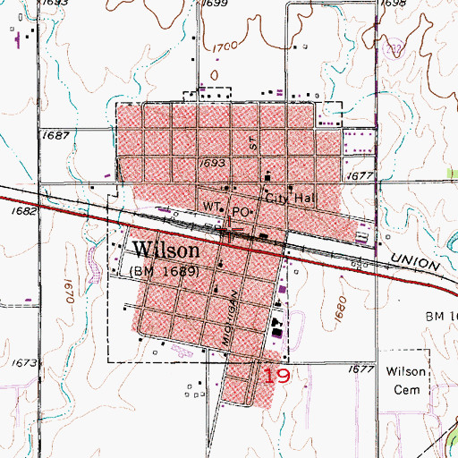 Topographic Map of City of Wilson, KS