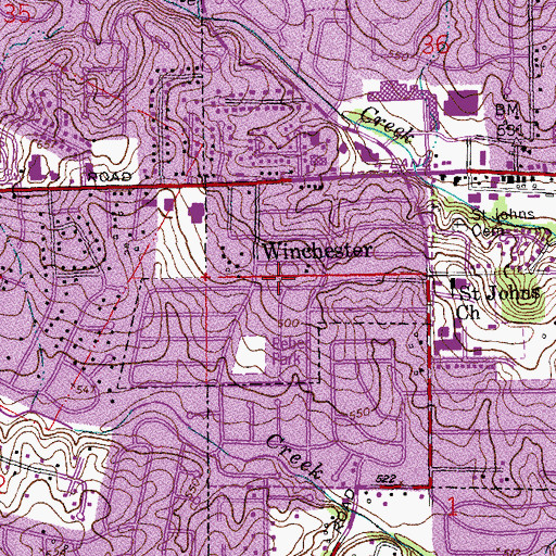 Topographic Map of City of Winchester, MO