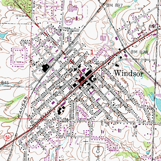 Topographic Map of City of Windsor, MO