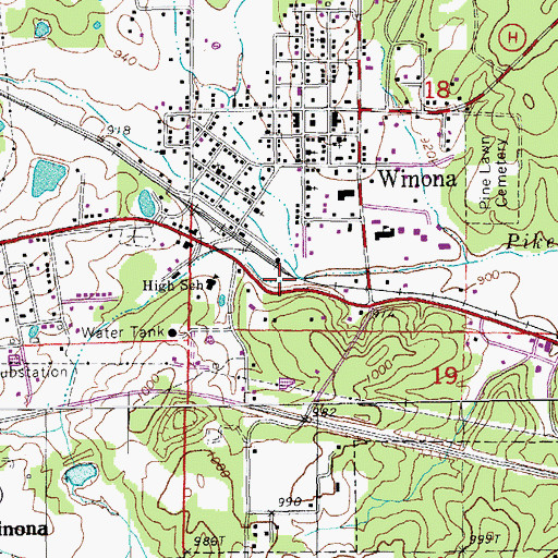 Topographic Map of City of Winona, MO