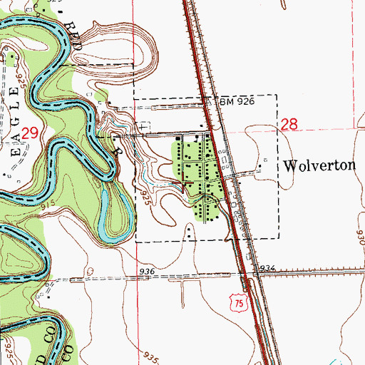 Topographic Map of City of Wolverton, MN