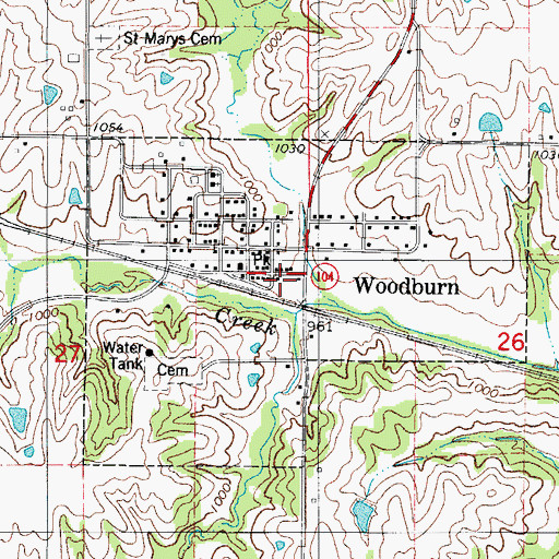 Topographic Map of City of Woodburn, IA