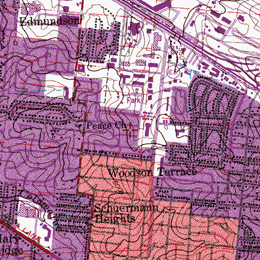 Topographic Map of City of Woodson Terrace, MO