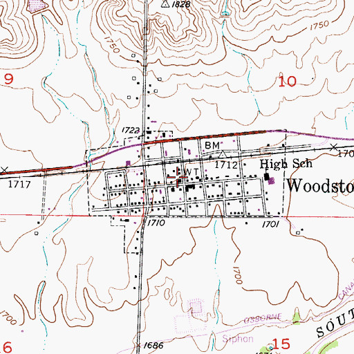 Topographic Map of City of Woodston, KS