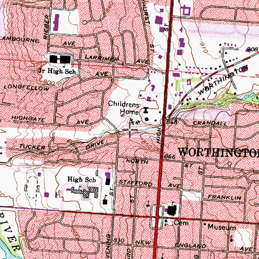 Topographic Map of City of Worthington, OH