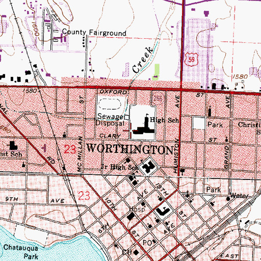 Topographic Map of City of Worthington, MN