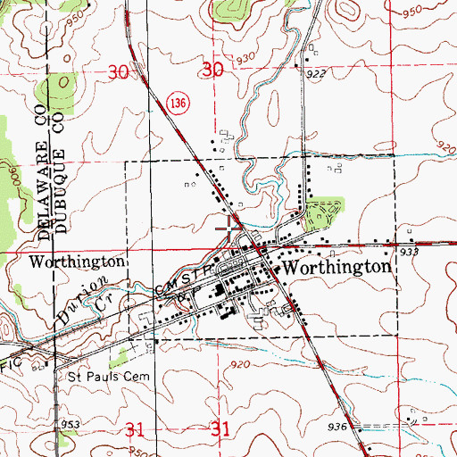 Topographic Map of City of Worthington, IA