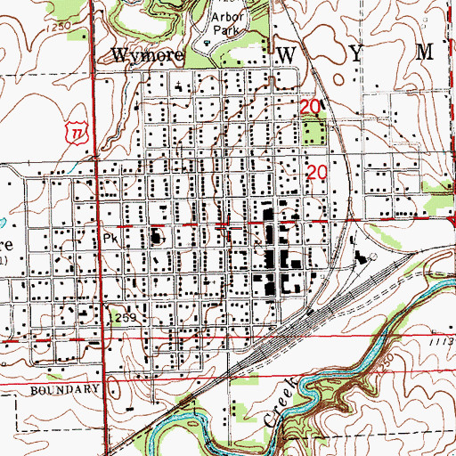 Topographic Map of City of Wymore, NE